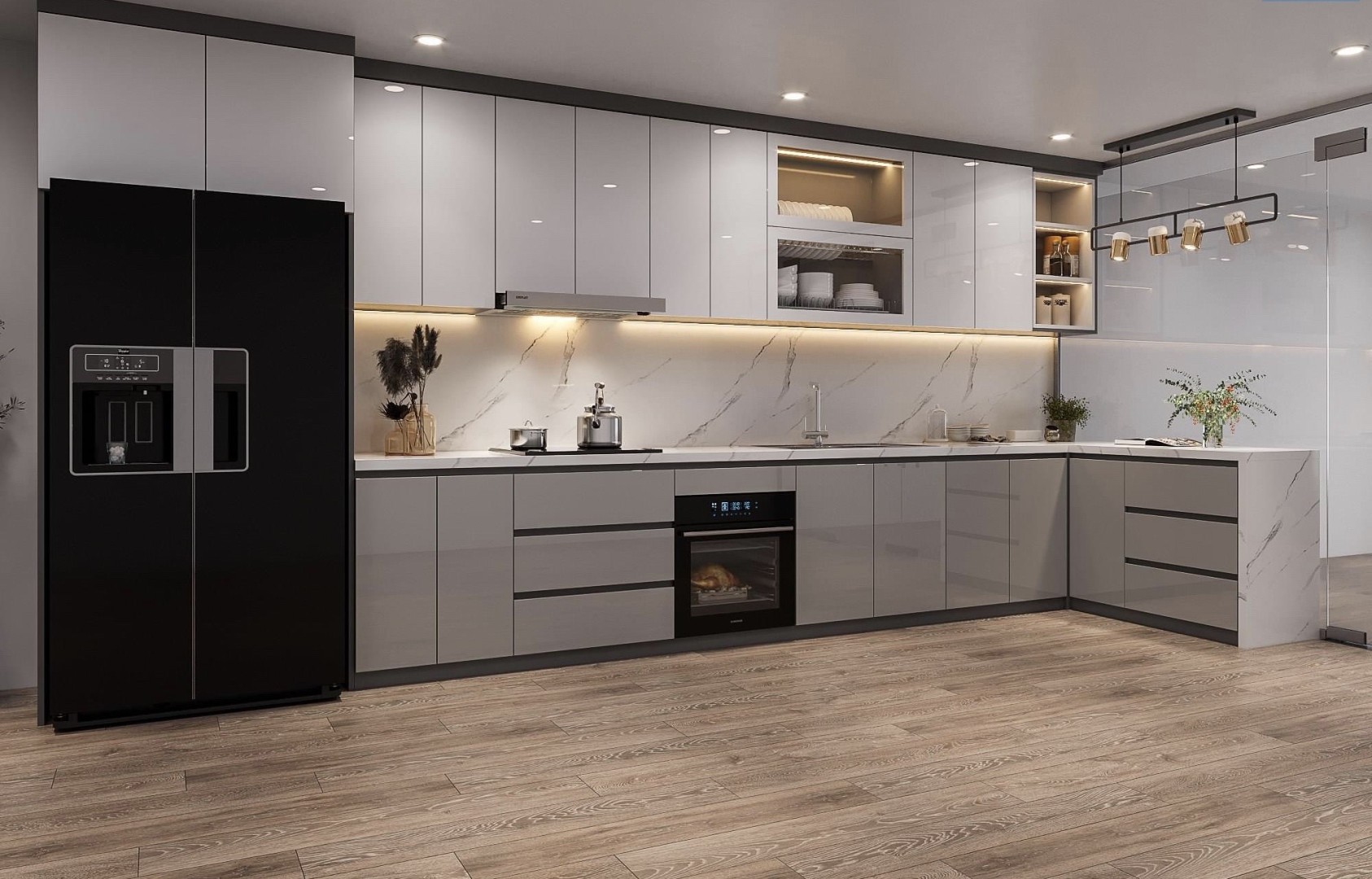 tam giác bếp bếp nhựa nội thất nhựa tấm tủ cao cấp