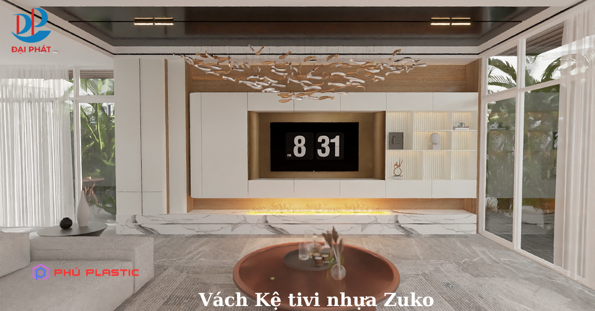 Khám Phá Vách Kệ Tivi Phòng Khách Hiện Đại – Sang Trọng Với Tấm Nhựa Nội Thất Zuko